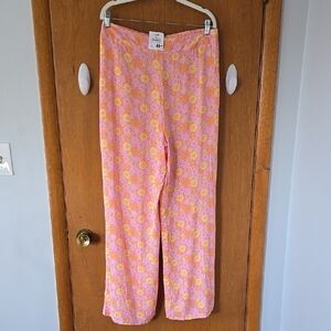 NWT, Floral Pink and Yellow Pants SIZE L.